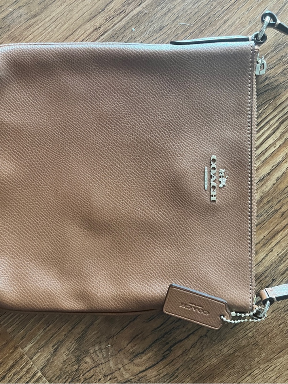 Coach Pebbled Leather Crossbody in Tan Brown with Silver Hardware